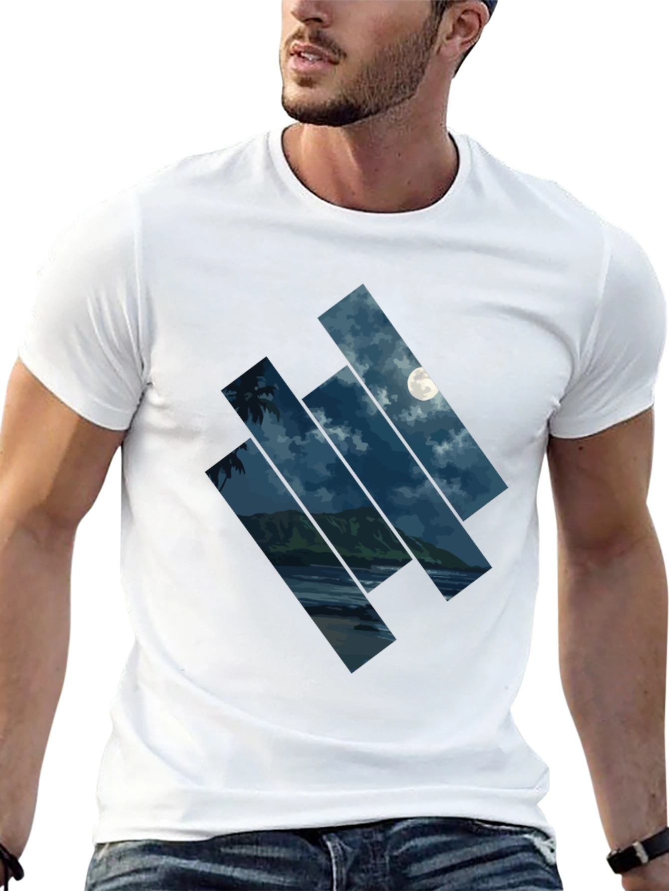 Moonlit Beach Graphic Tee - Mens Black T-Shirt