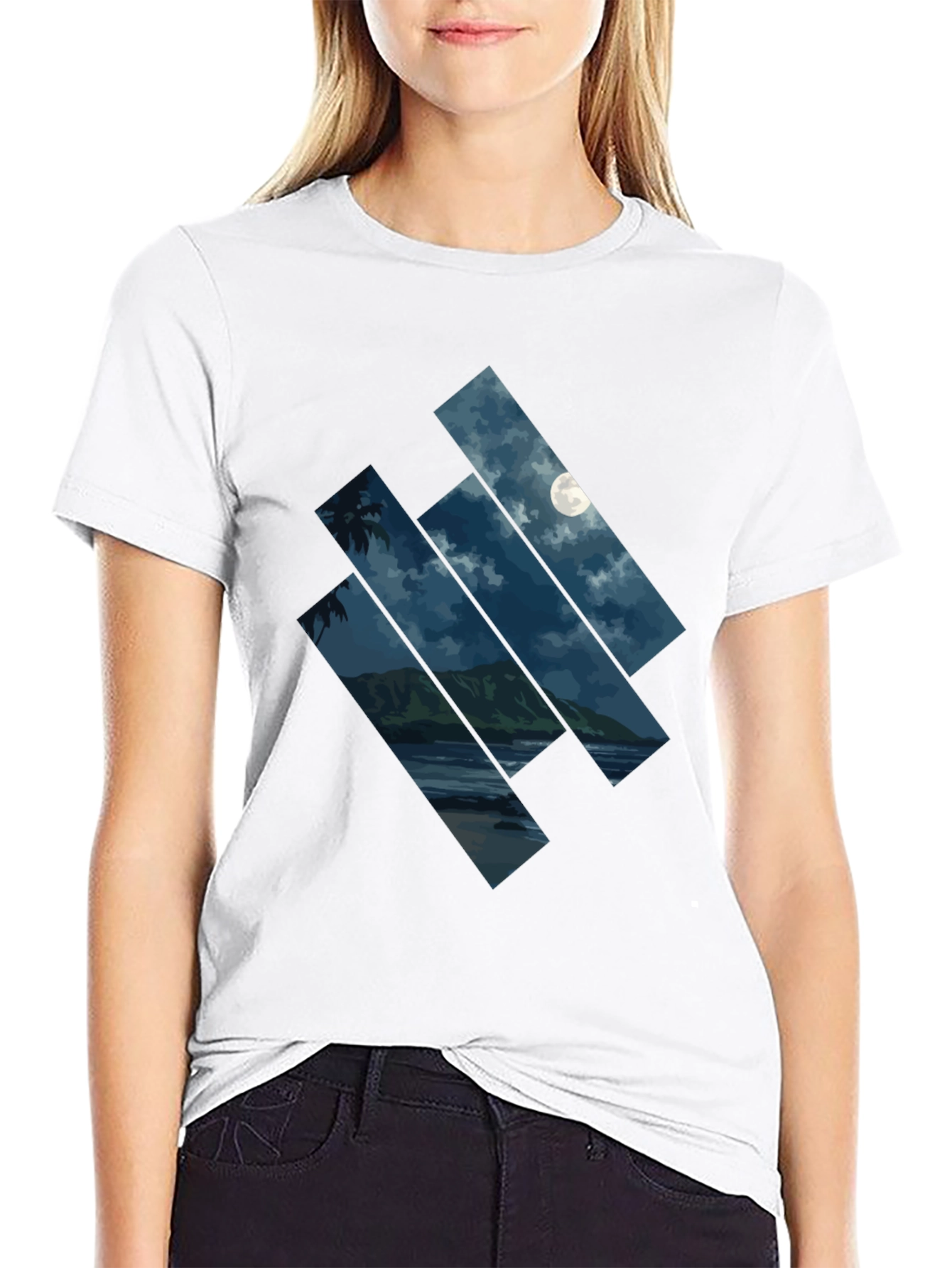 Moonlit Beach Graphic Tee - Mens Black T-Shirt