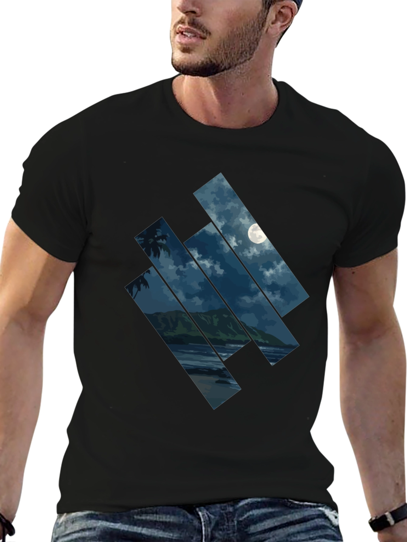 Moonlit Beach Graphic Tee - Mens Black T-Shirt