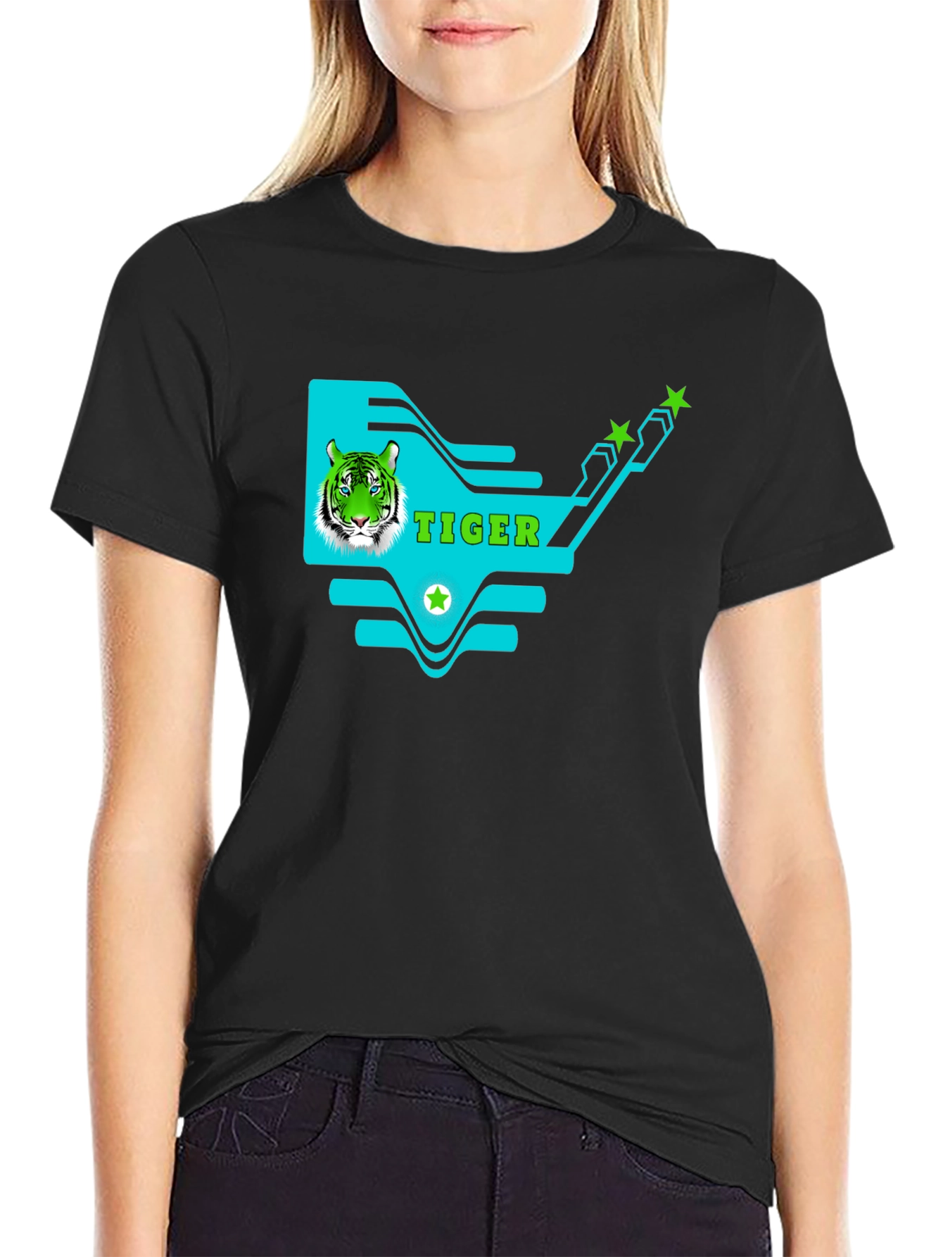 Tiger Graphic Print T-Shirt - Black