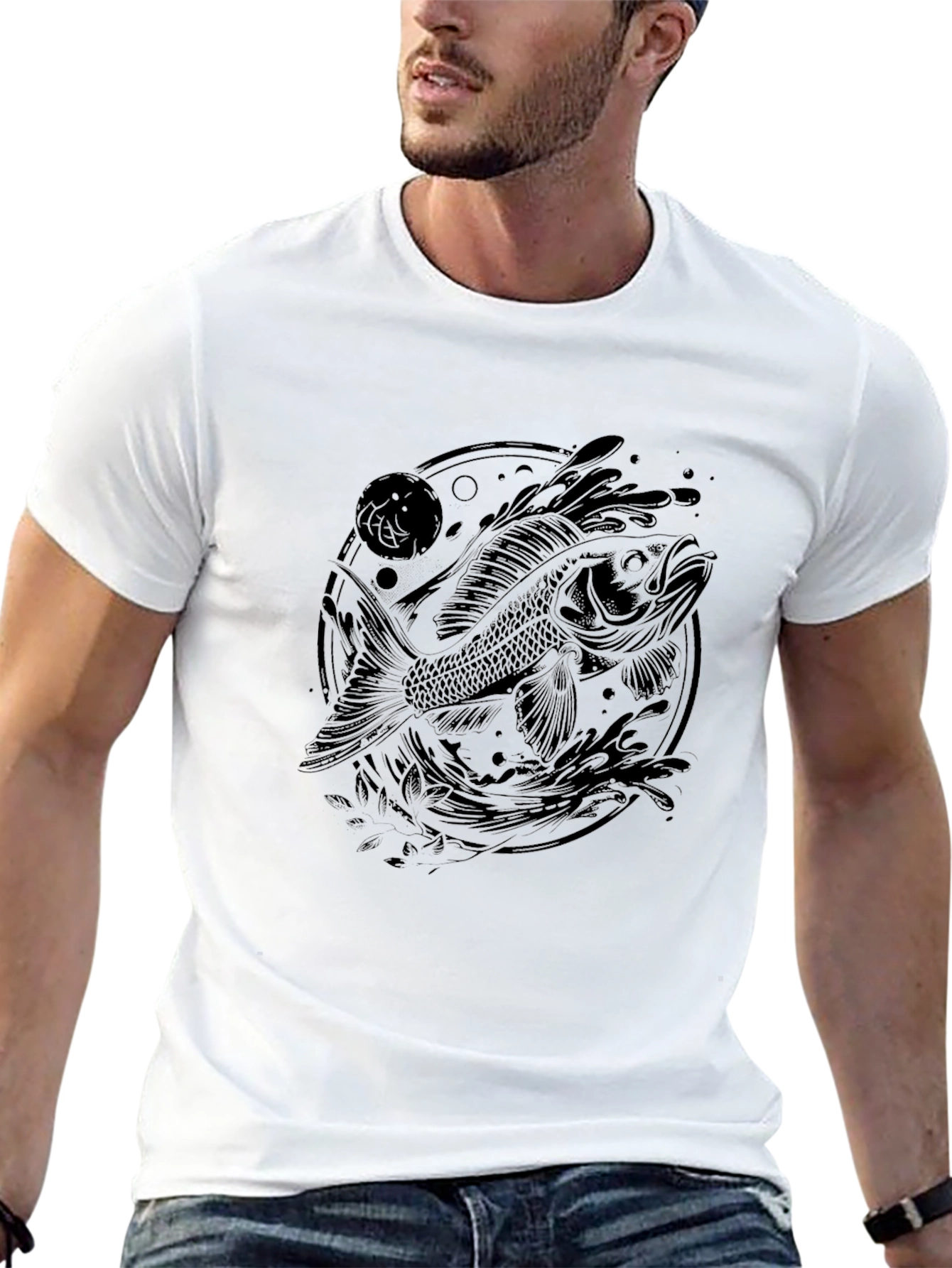 Koi Fish Graphic T-Shirt - Black