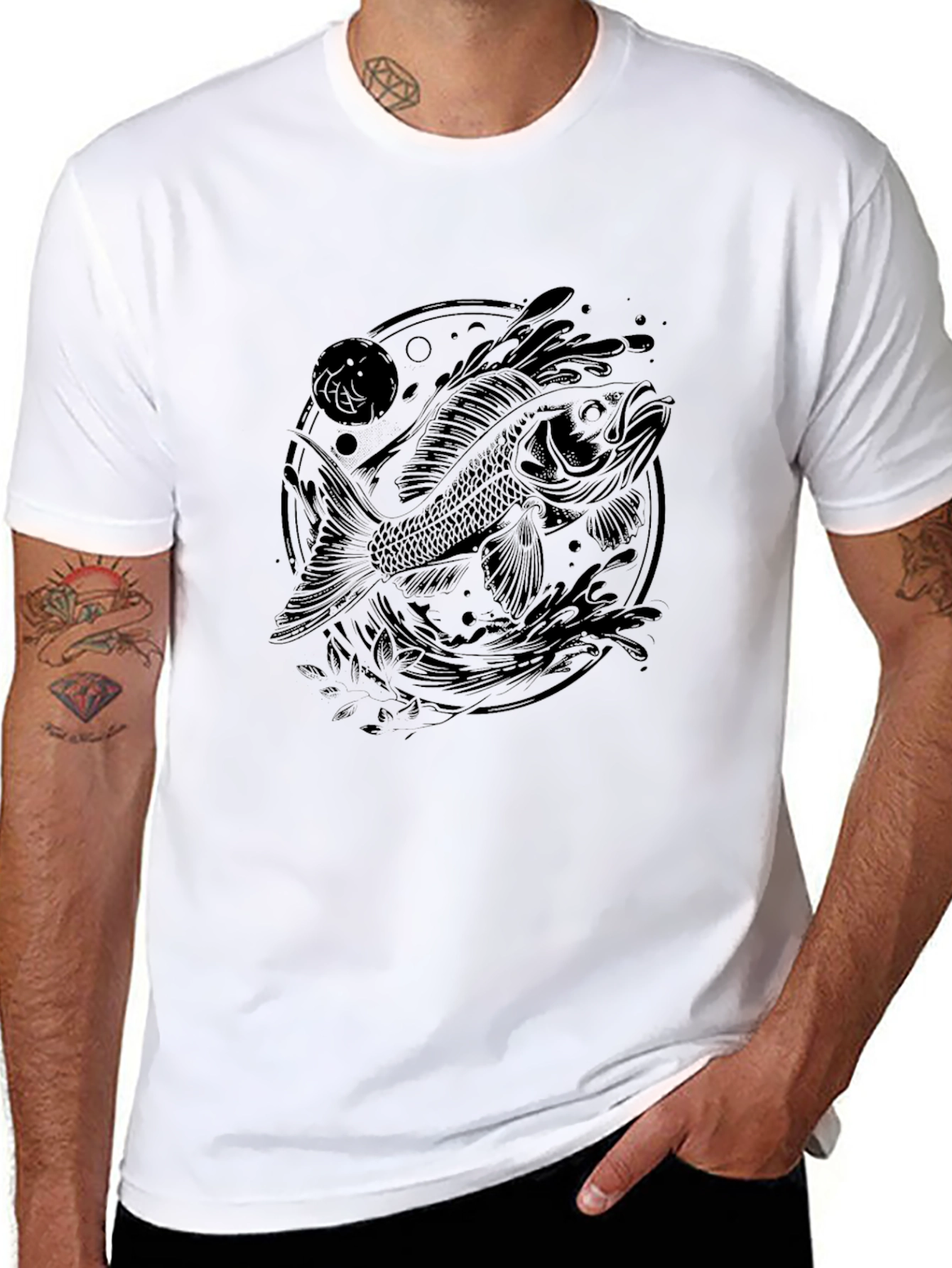 Koi Fish Graphic T-Shirt - Black