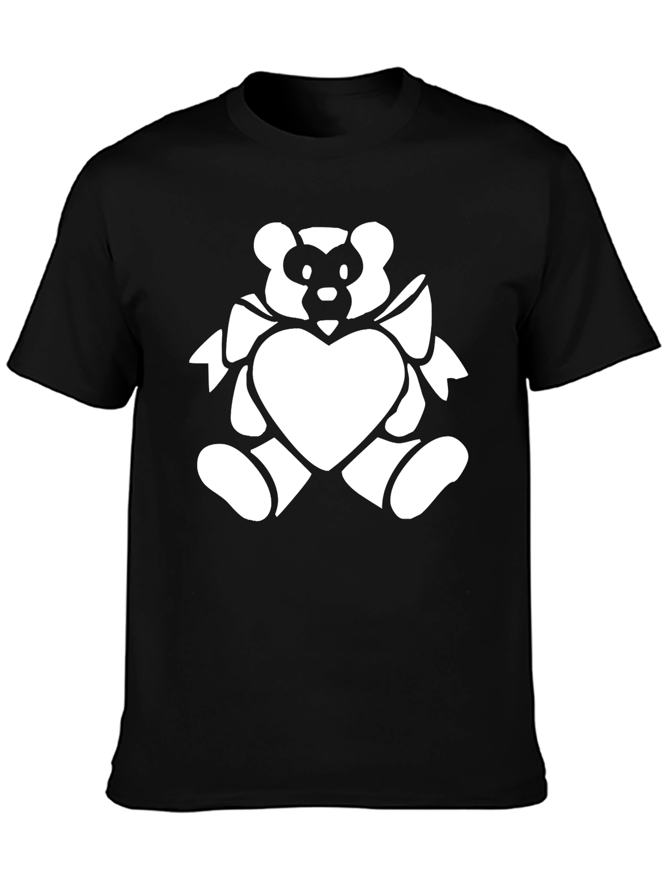 Black T-Shirt with White Bear Heart Graphic