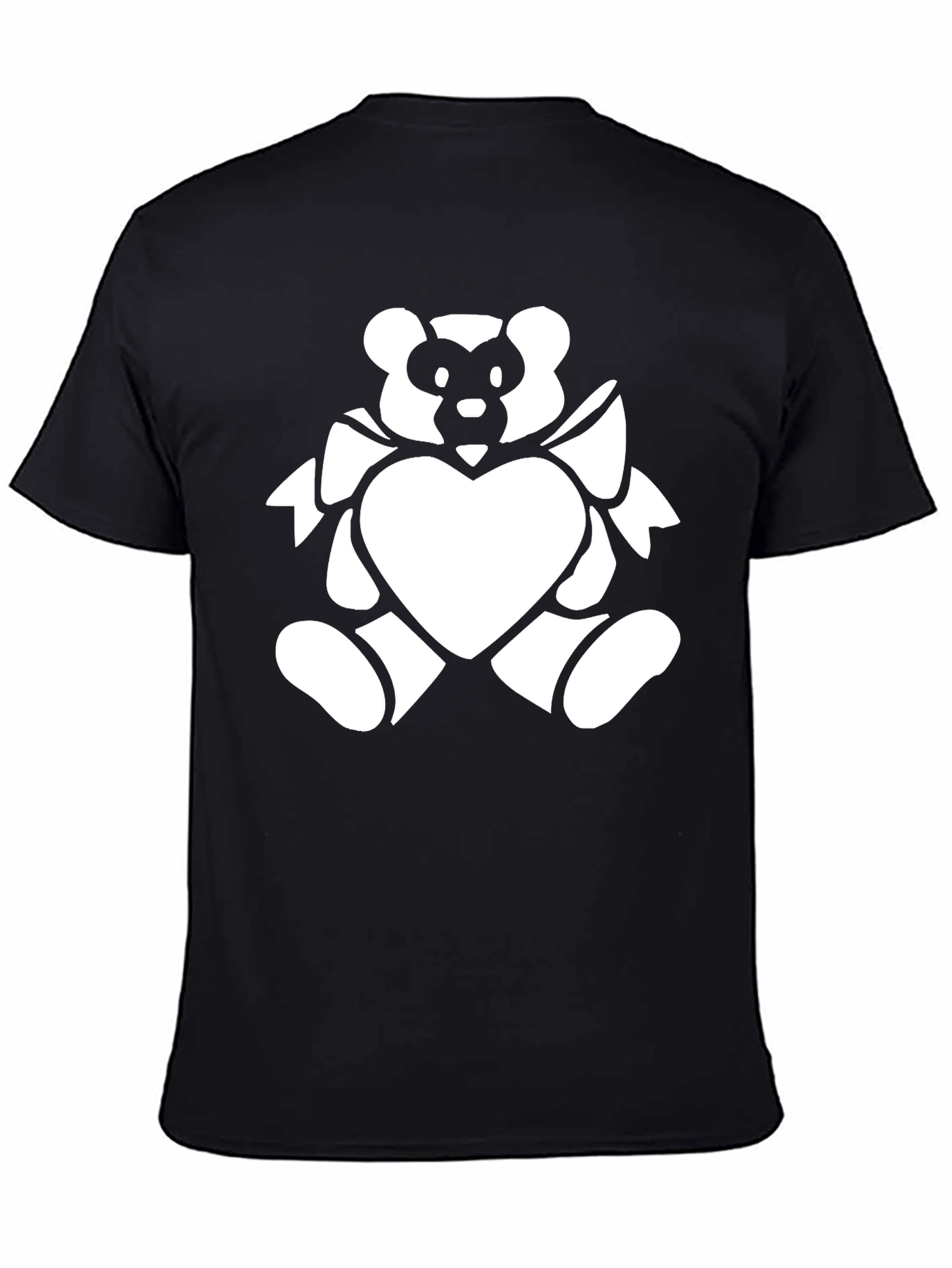 Black T-Shirt with White Bear Heart Graphic