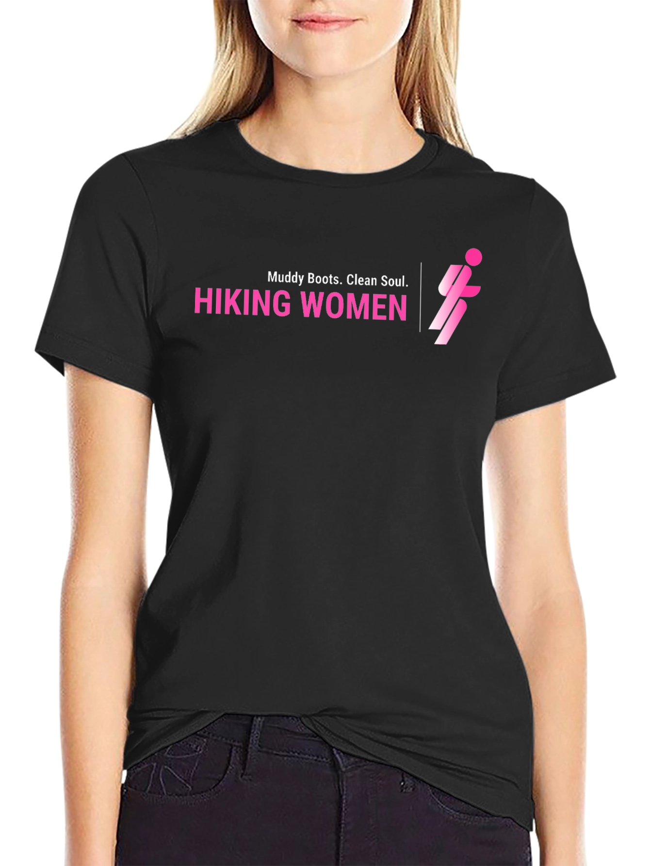Hiking Women Black T-Shirt Muddy Boots Clean Soul