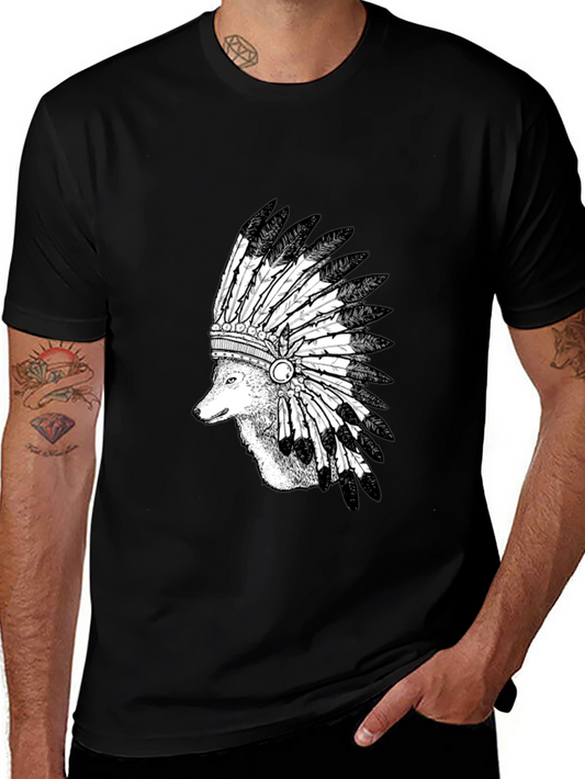 Wolf Headdress Graphic Tee - Black Cotton