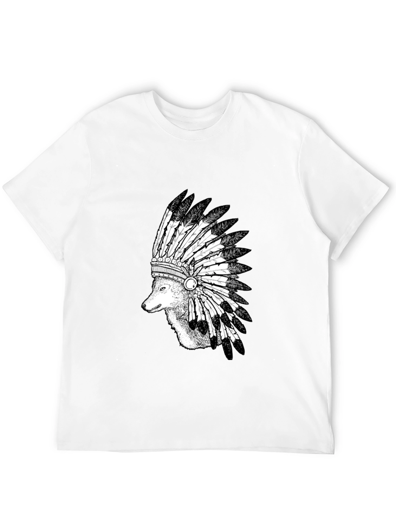 Wolf Headdress Graphic Tee - Black Cotton