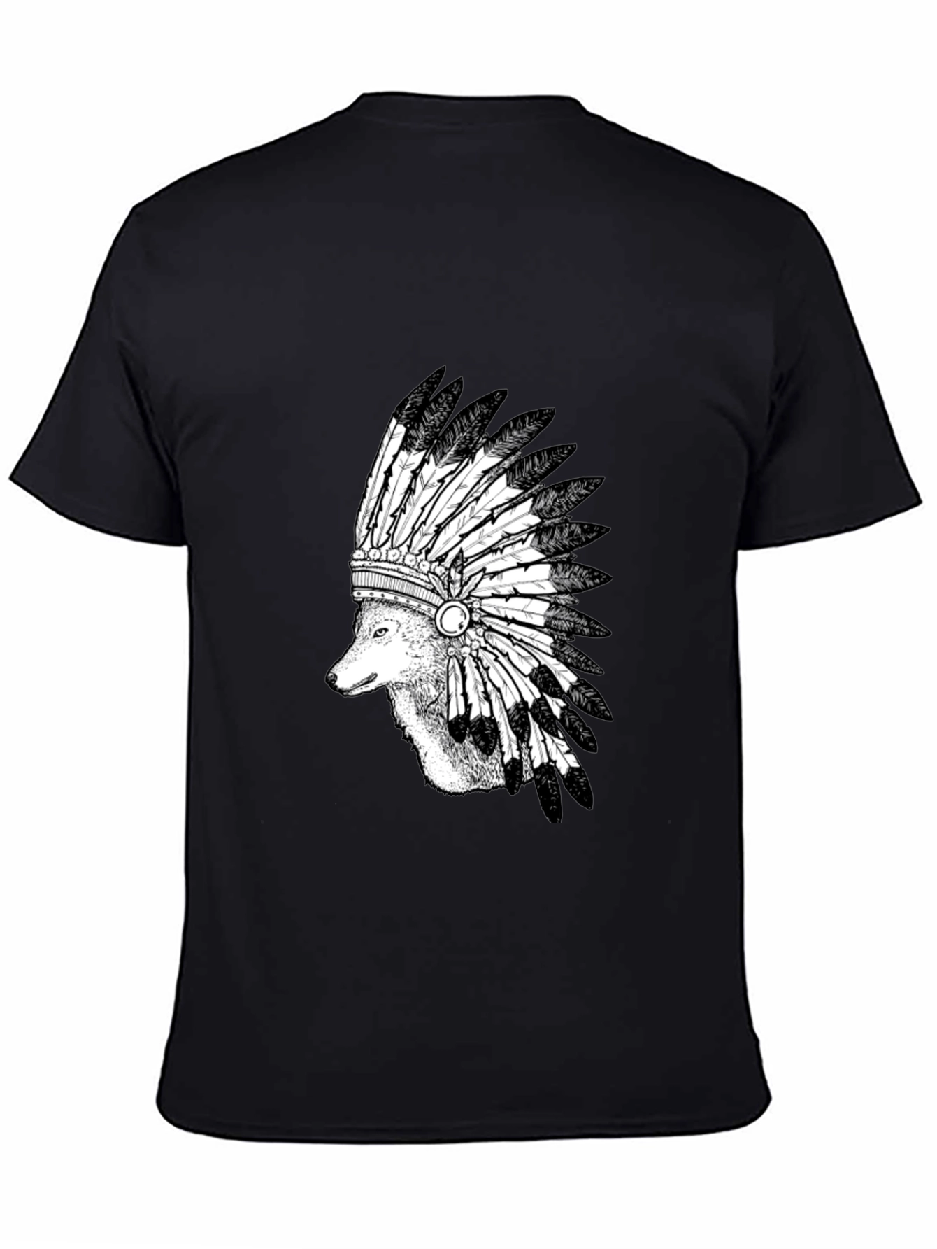 Wolf Headdress Graphic Tee - Black Cotton