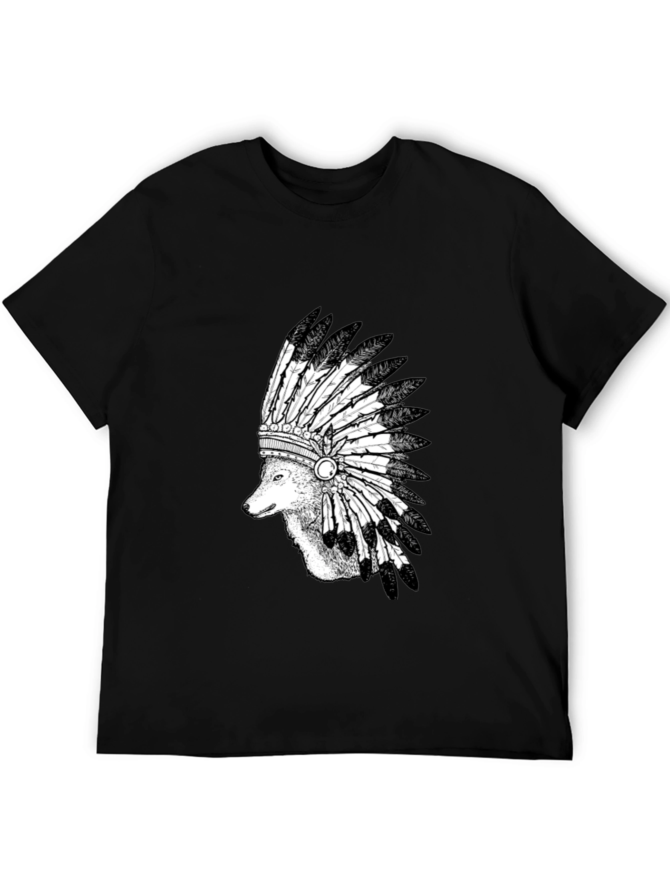 Wolf Headdress Graphic Tee - Black Cotton