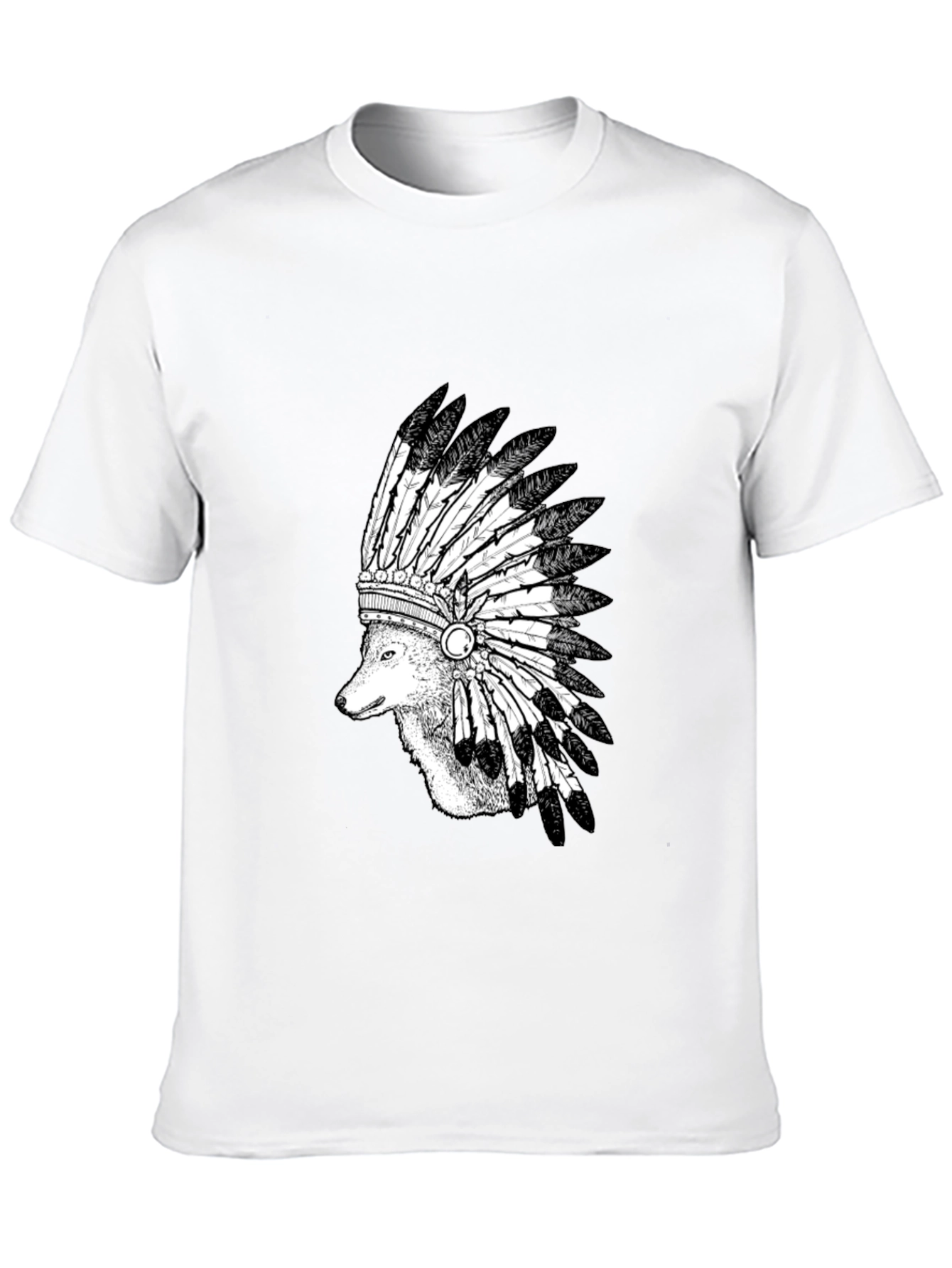 Wolf Headdress Graphic Tee - Black Cotton