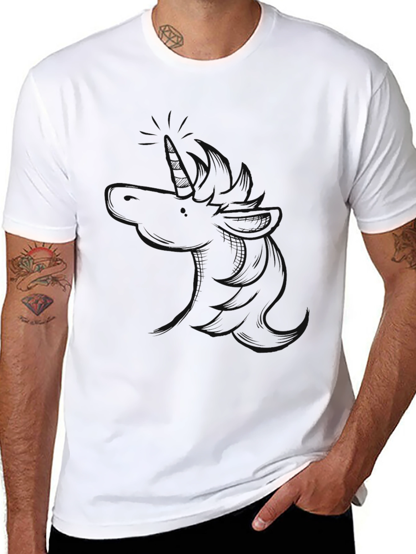 Mens Black Unicorn Graphic T-Shirt