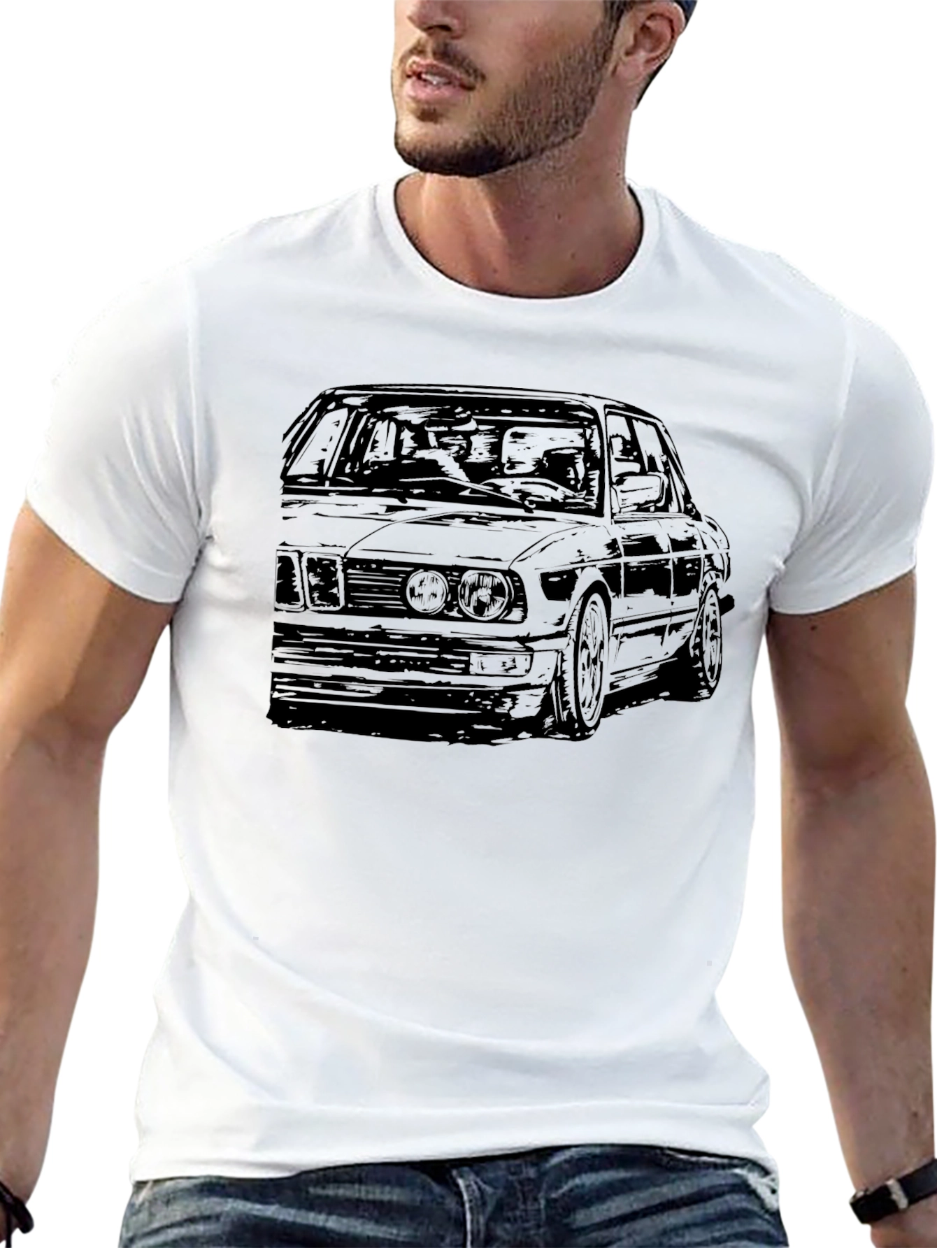 Classic Car Sketch Tee - Black Cotton Blend