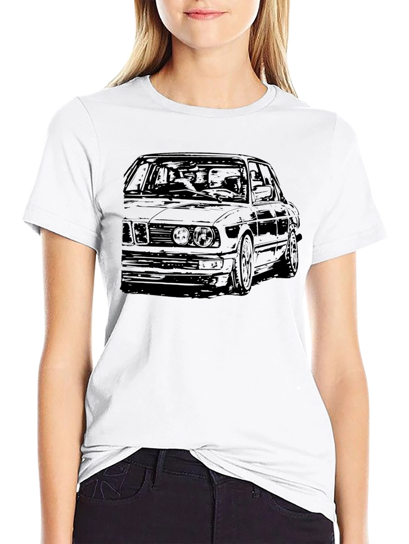 Classic Car Sketch Tee - Black Cotton Blend