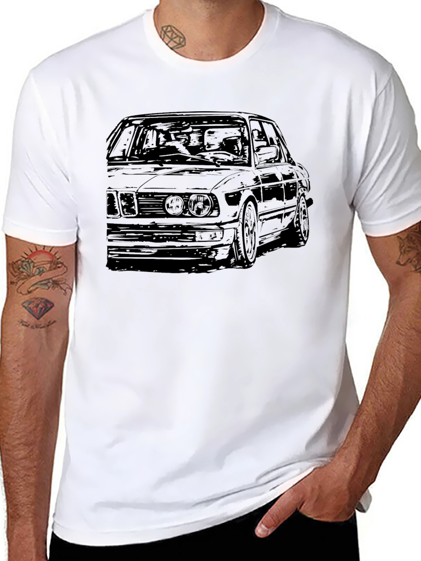 Classic Car Sketch Tee - Black Cotton Blend