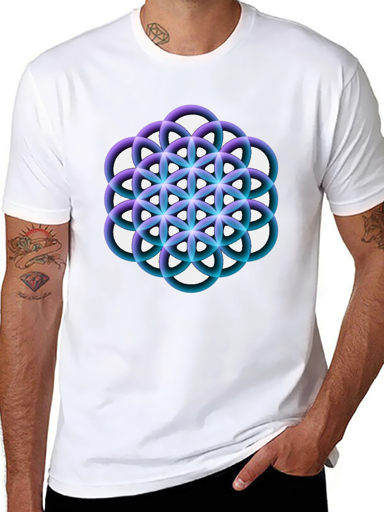 Geometric Circle Flower Black Graphic Tee