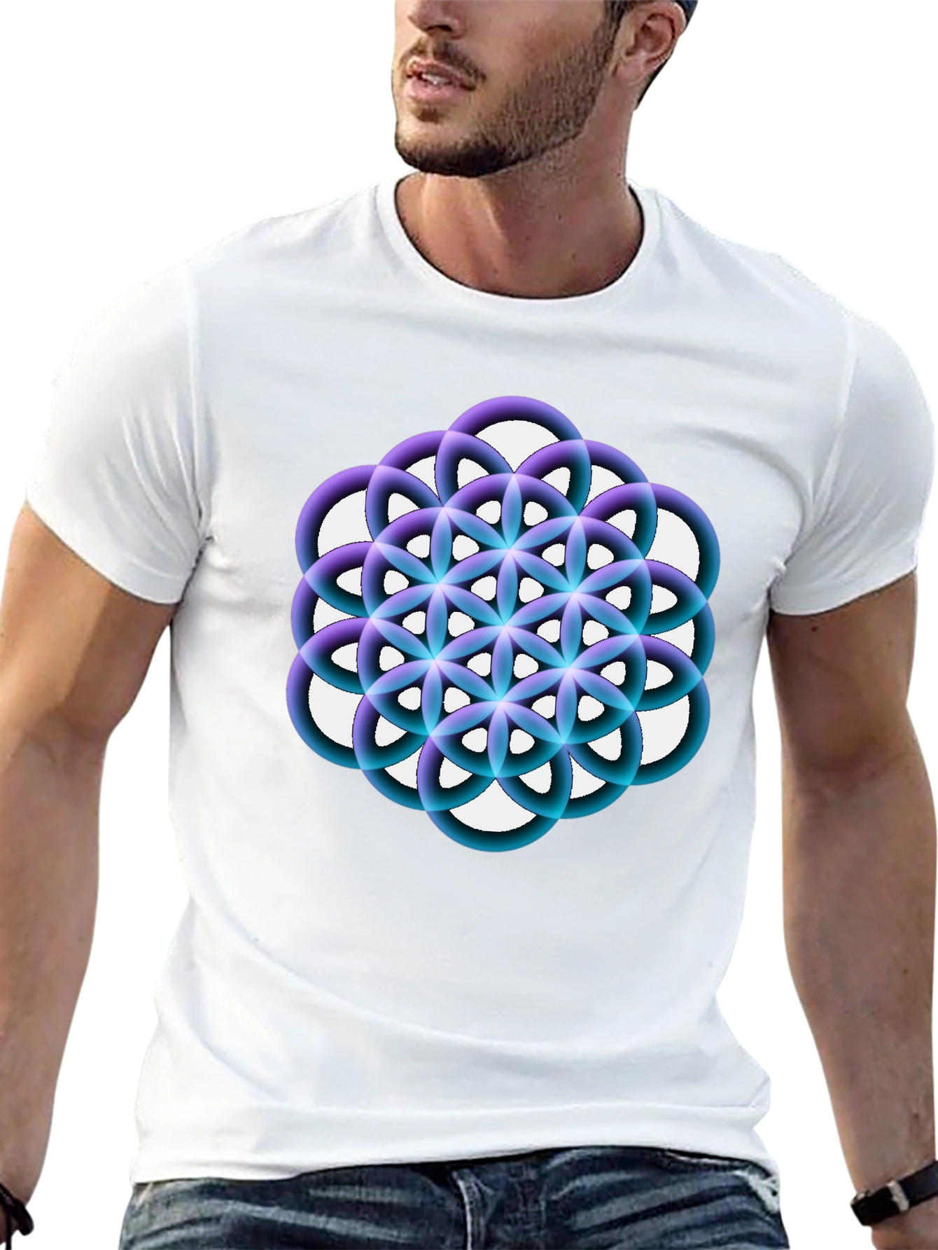Geometric Circle Flower Black Graphic Tee
