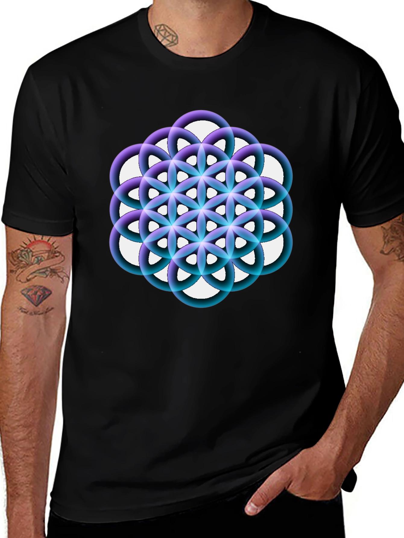 Geometric Circle Flower Black Graphic Tee