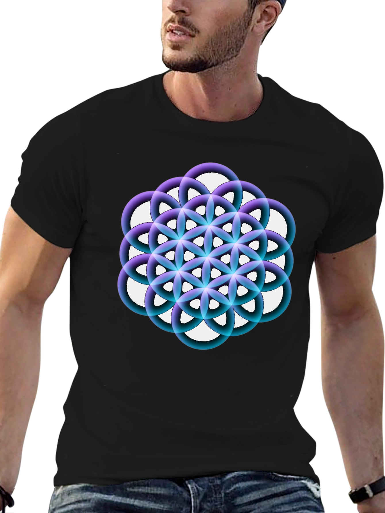 Geometric Circle Flower Black Graphic Tee