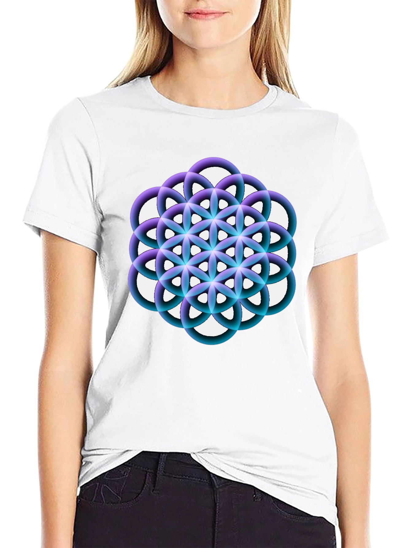 Geometric Circle Flower Black Graphic Tee