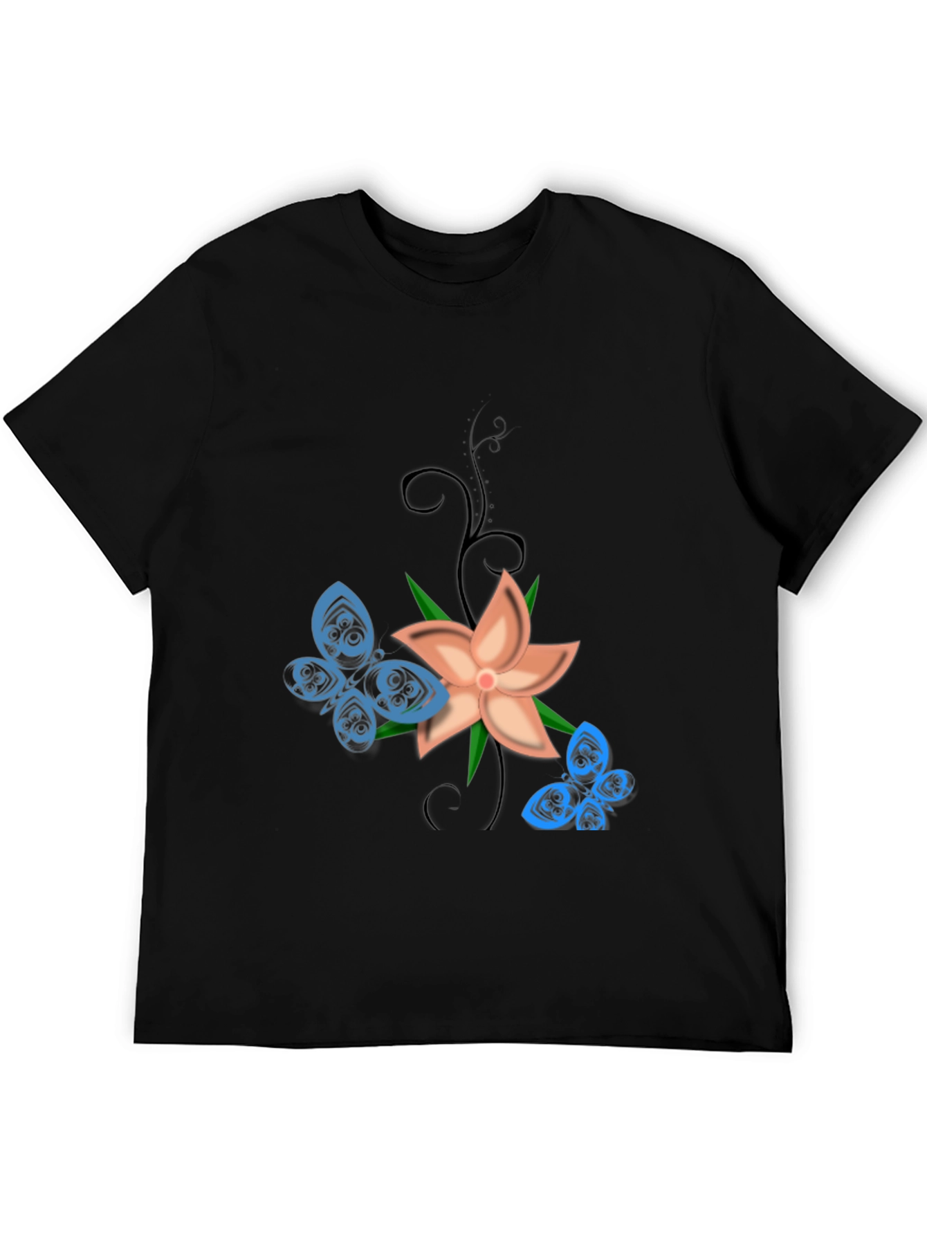 Floral Butterfly Graphic Tee - Black