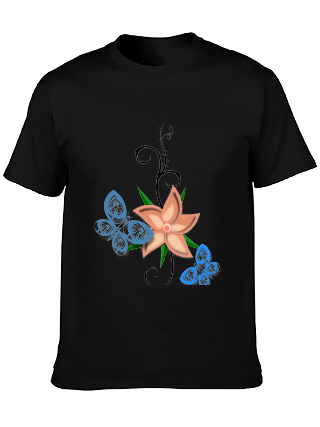 Floral Butterfly Graphic Tee - Black
