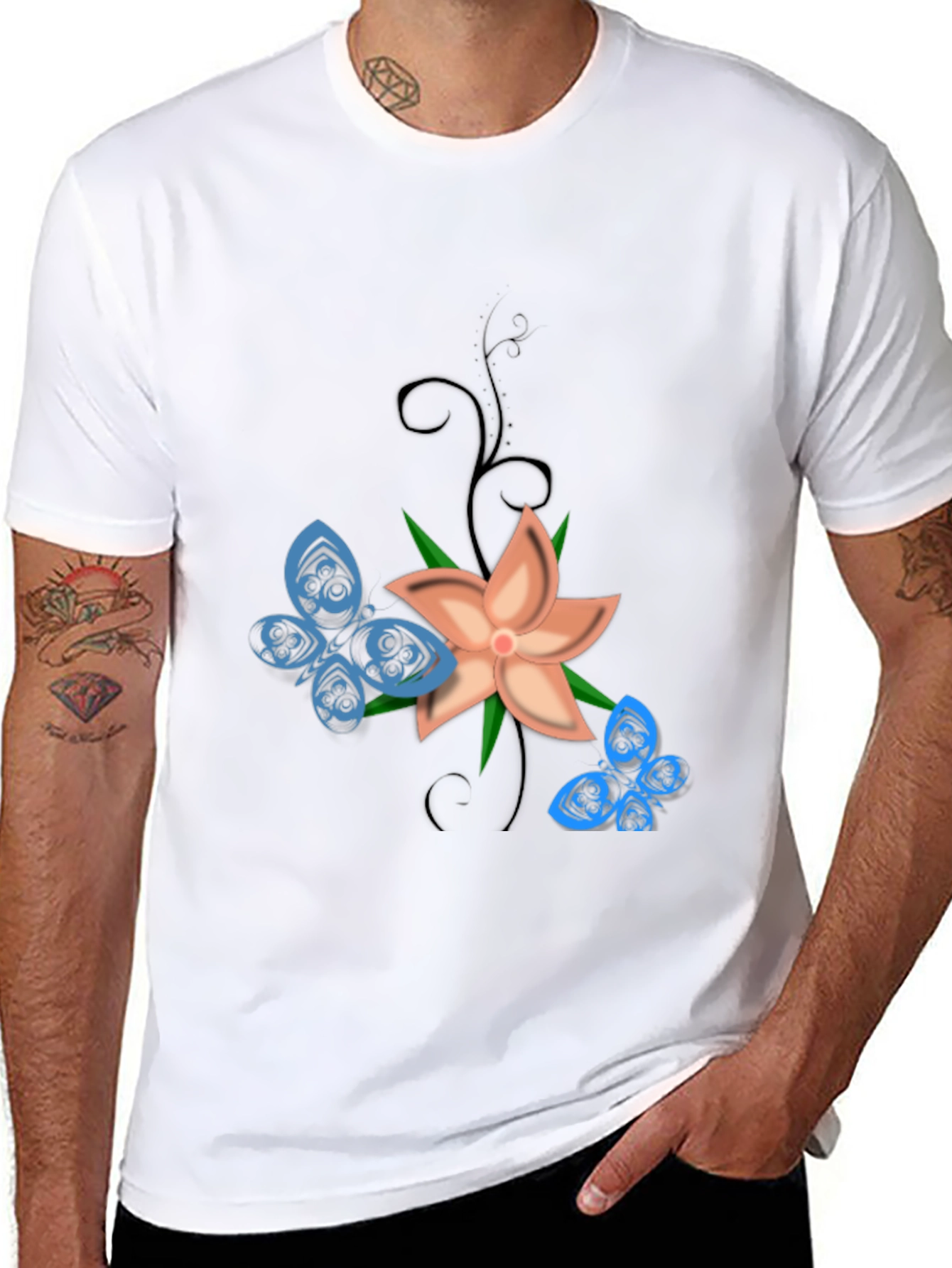 Floral Butterfly Graphic Tee - Black