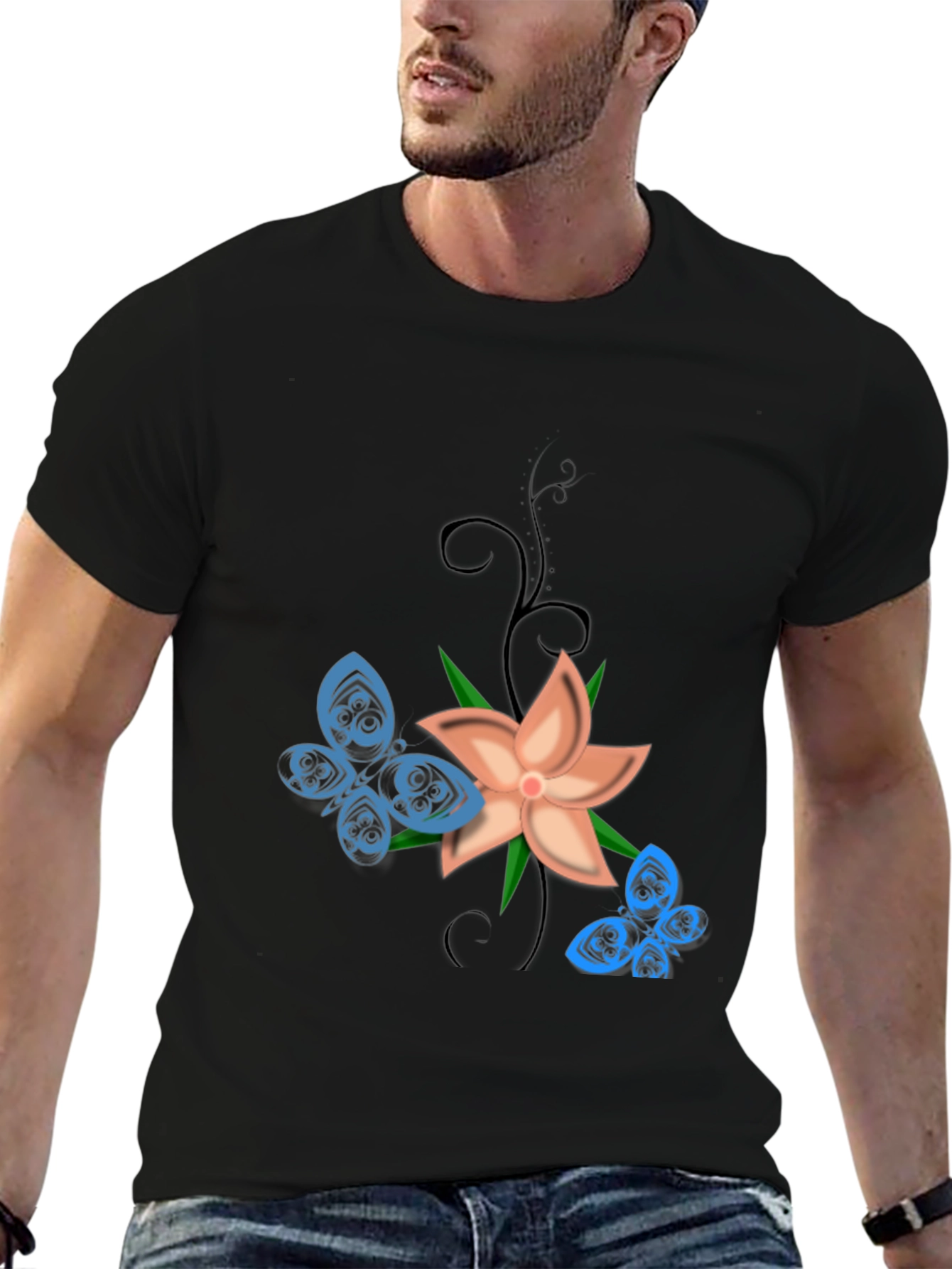 Floral Butterfly Graphic Tee - Black
