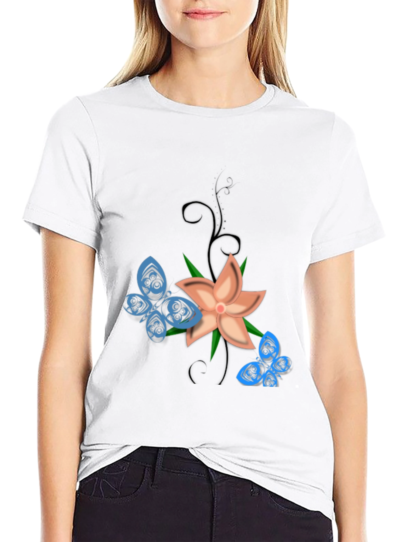 Floral Butterfly Graphic Tee - Black
