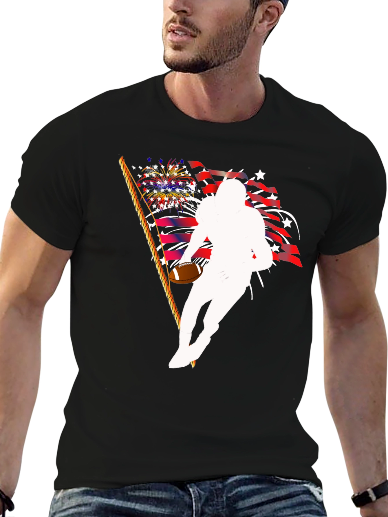 Patriotic Football Player Graphic T-Shirt