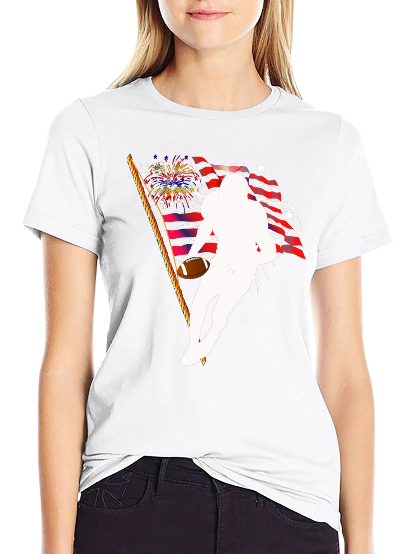 Patriotic Football Player Graphic T-Shirt