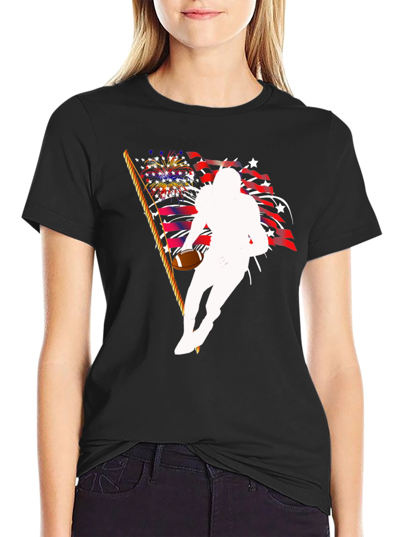 Patriotic Football Player Graphic T-Shirt