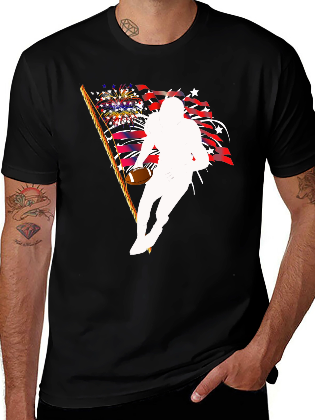 Patriotic Football Player Graphic T-Shirt