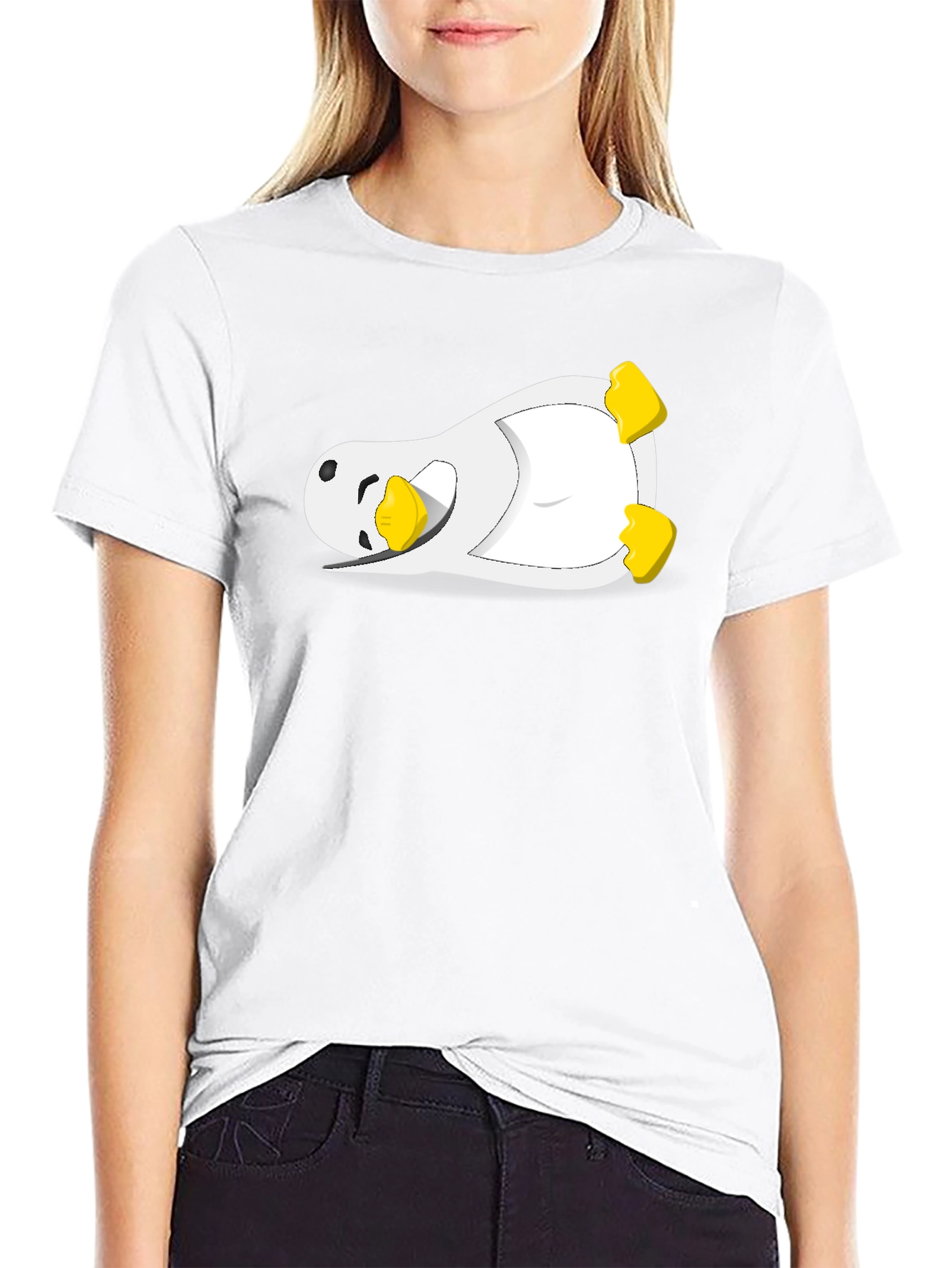 Lazy Penguin Graphic Tee - Black Cotton Blend
