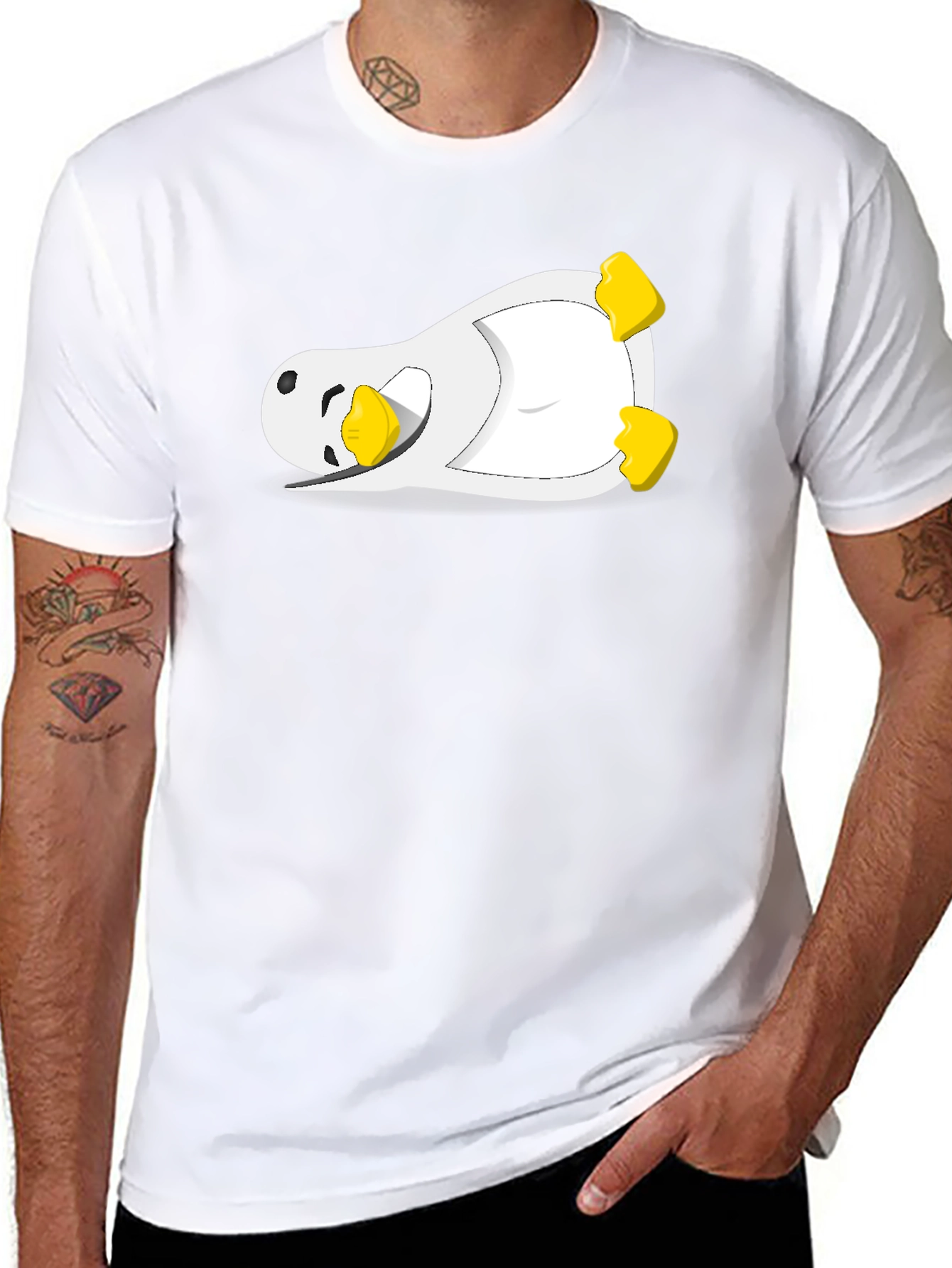 Lazy Penguin Graphic Tee - Black Cotton Blend