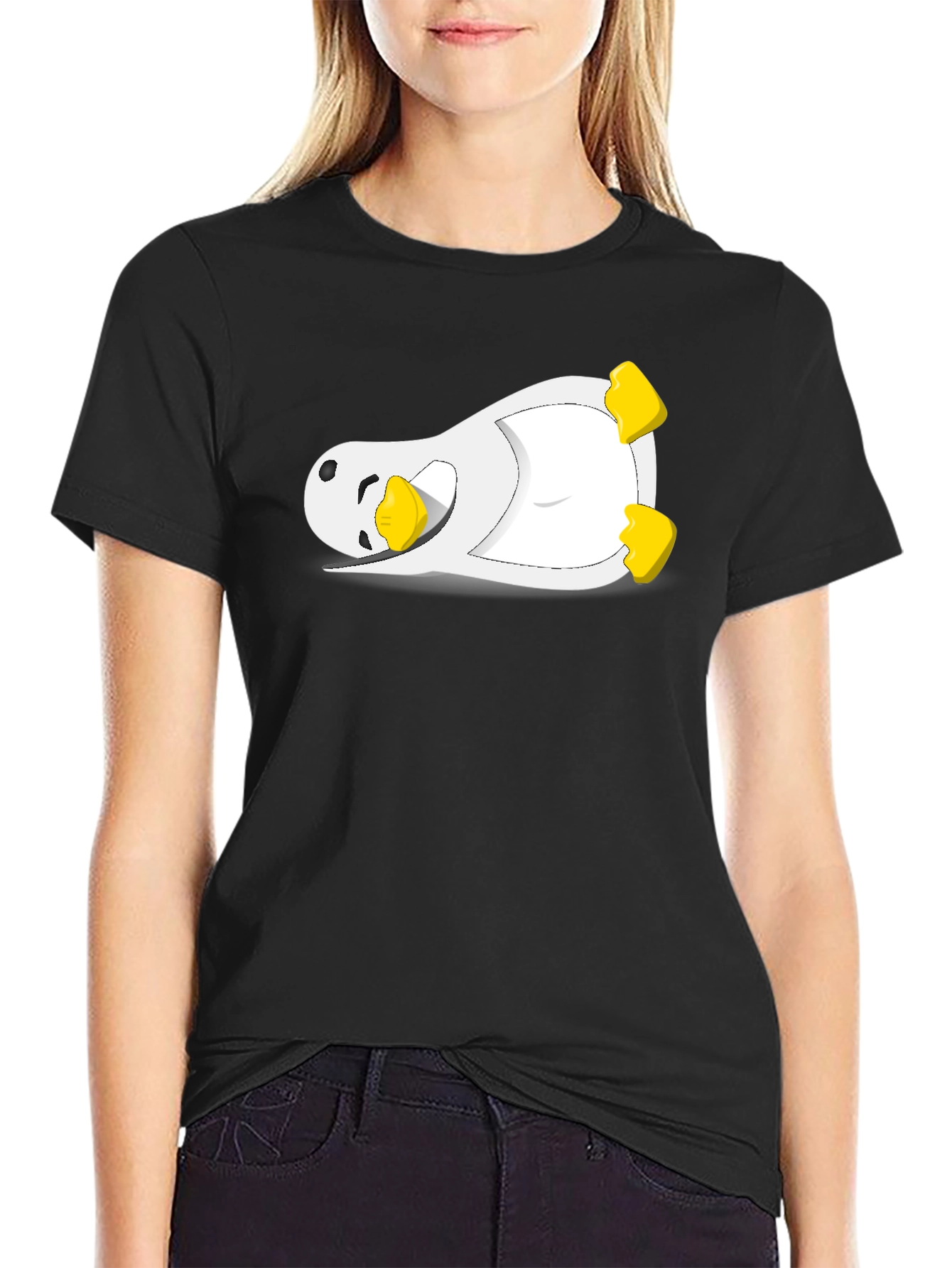 Lazy Penguin Graphic Tee - Black Cotton Blend