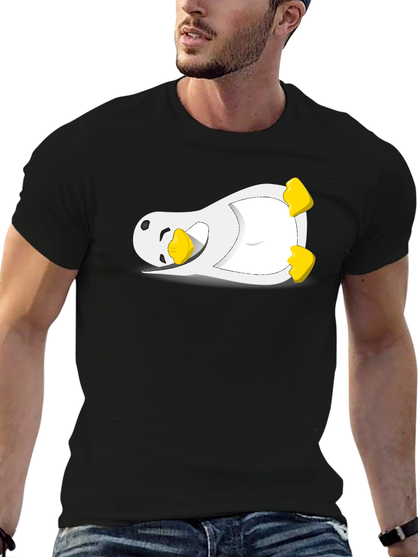 Lazy Penguin Graphic Tee - Black Cotton Blend