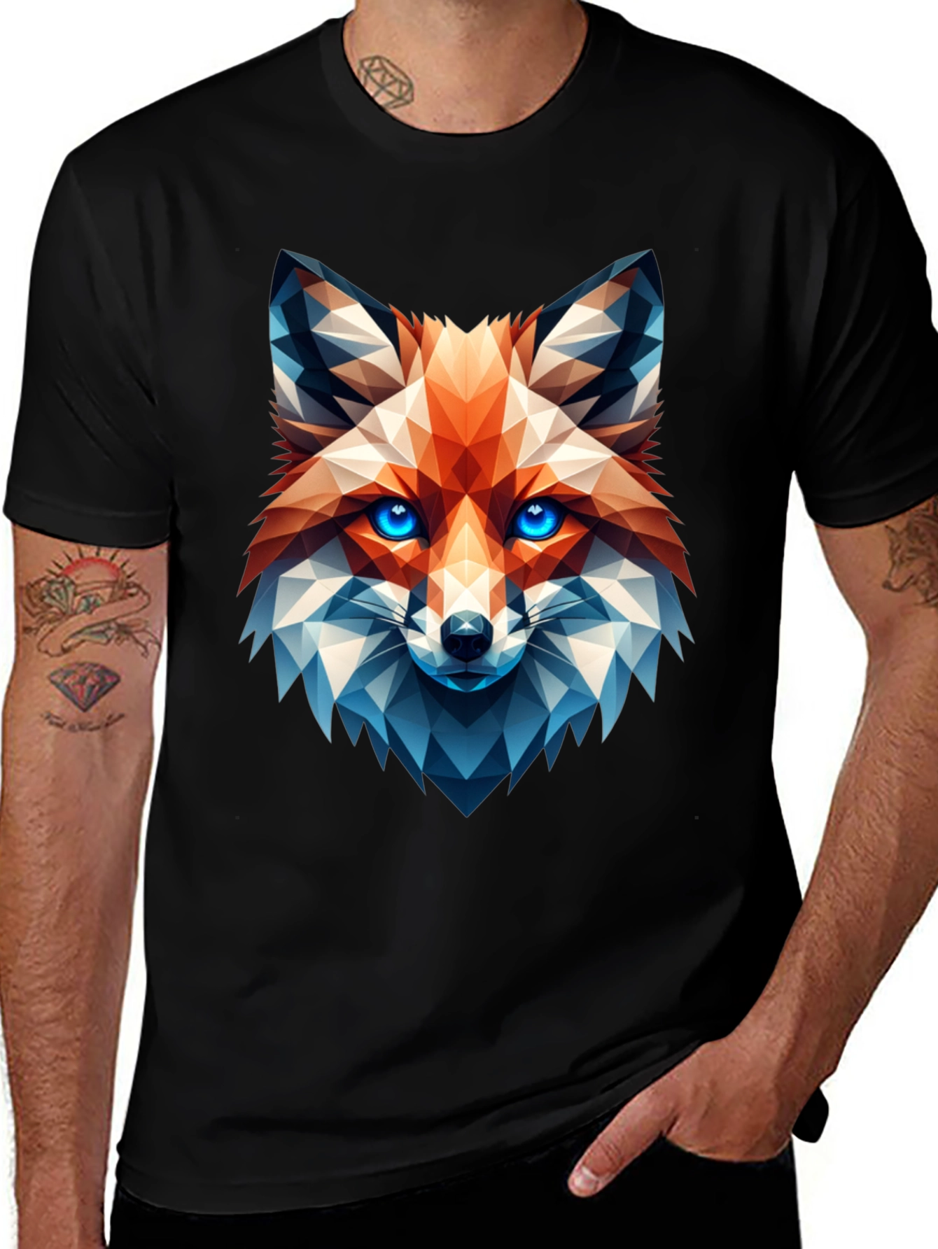 Geometric Fox Graphic Tee - Stylish Mens Black T-Shirt