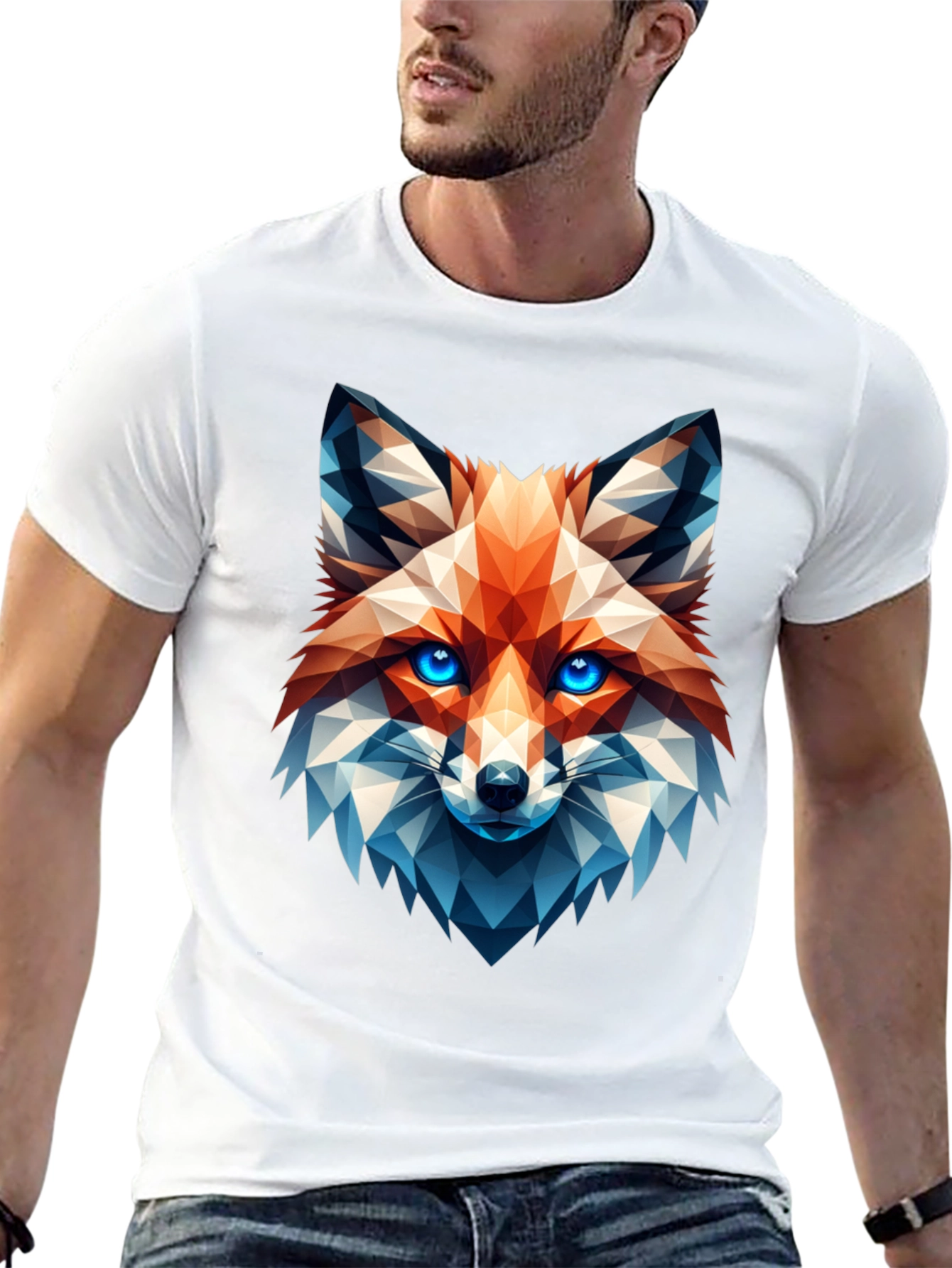 Geometric Fox Graphic Tee - Stylish Mens Black T-Shirt