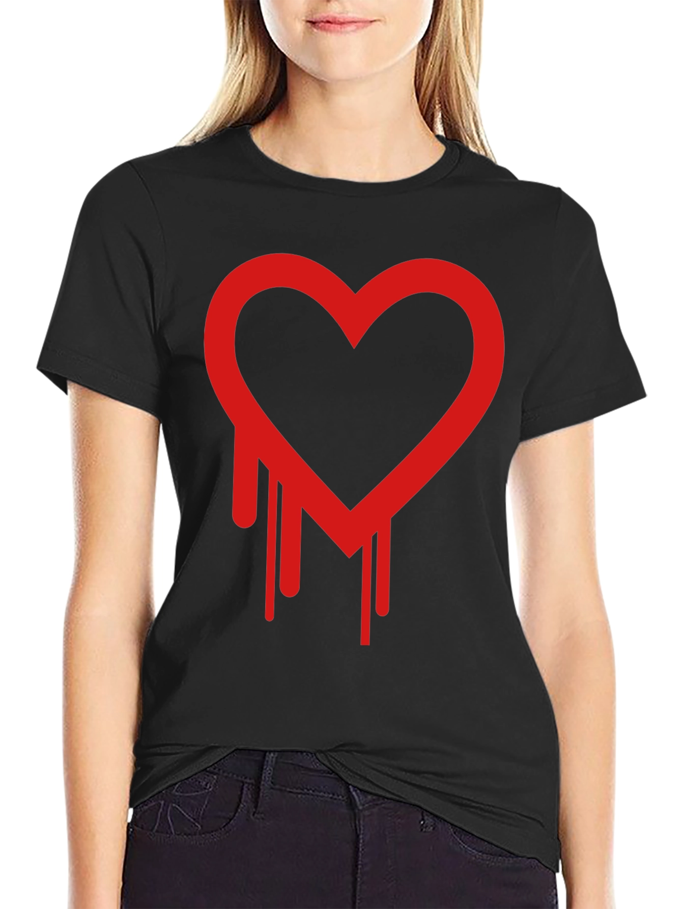 Dripping Heart Graphic Black T-Shirt