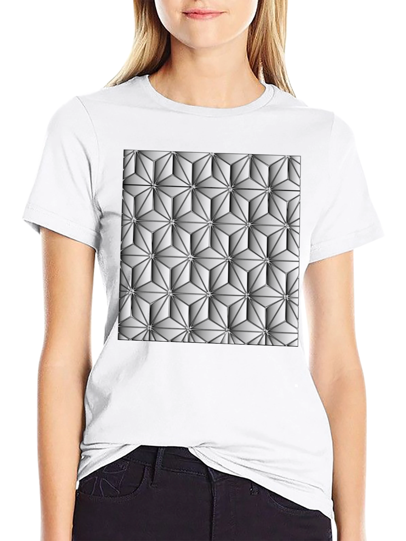 Geometric 3D Pattern Black T-Shirt
