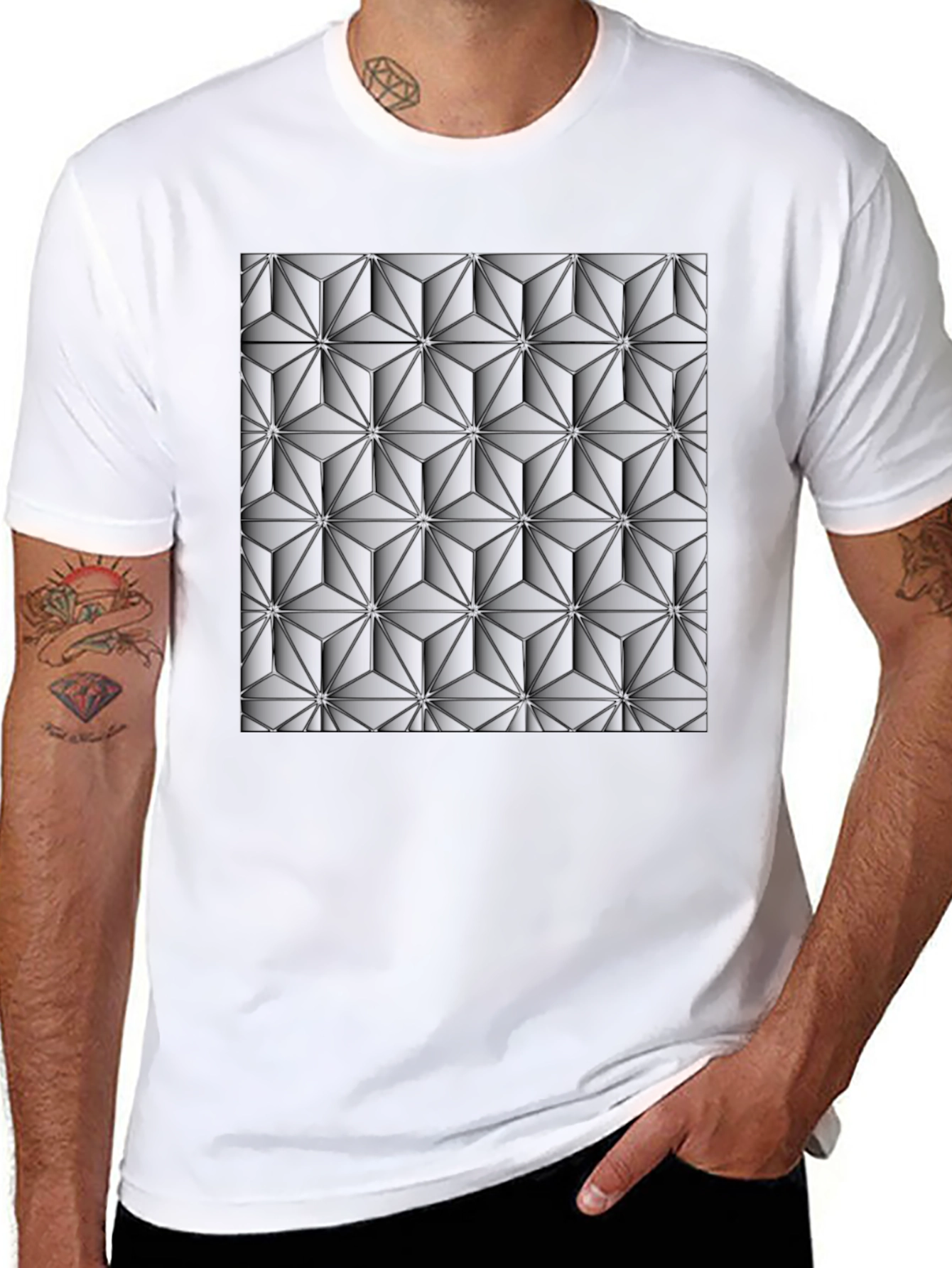 Geometric 3D Pattern Black T-Shirt