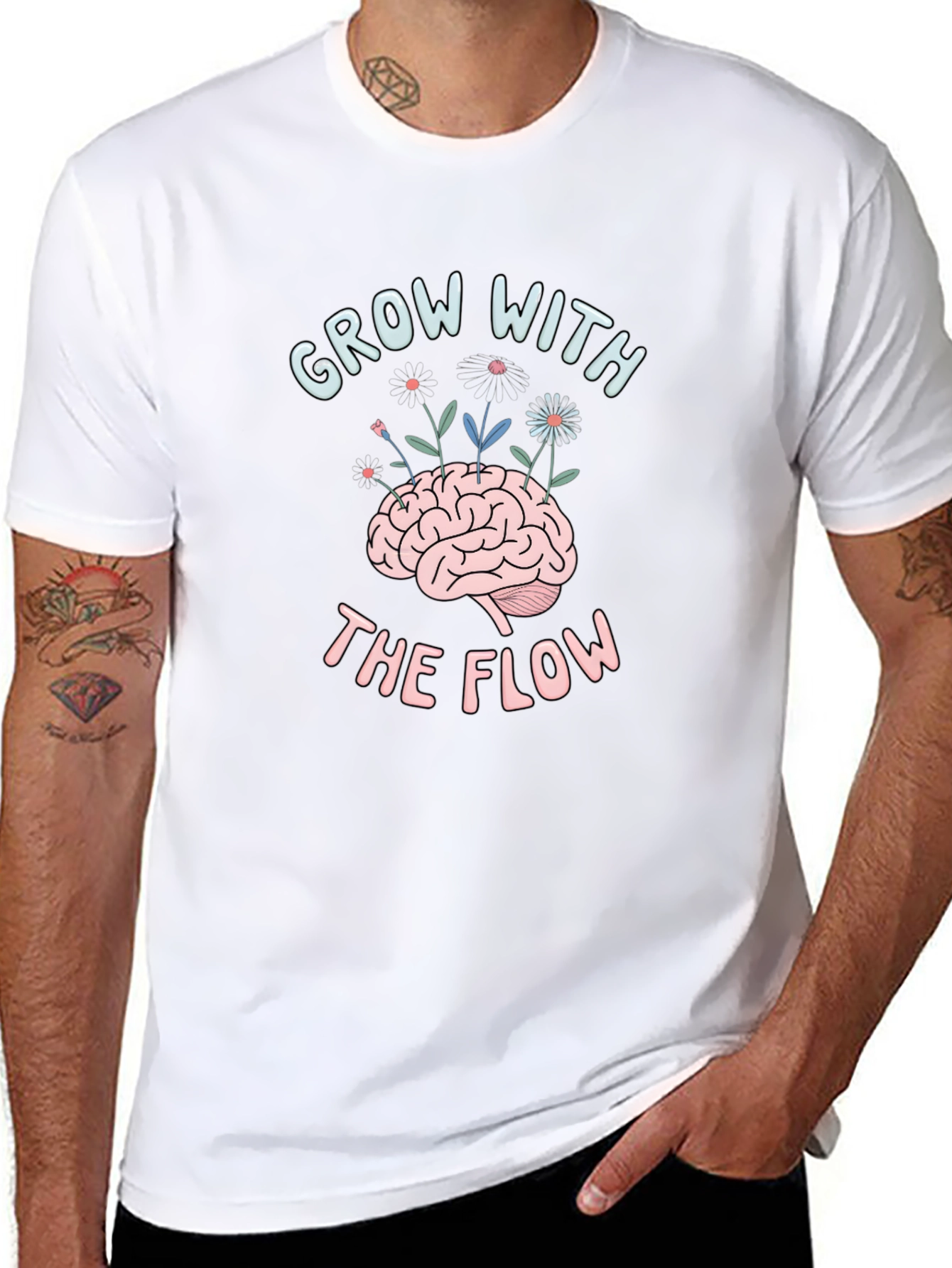 Grow with the Flow Brain Graphic T-Shirt