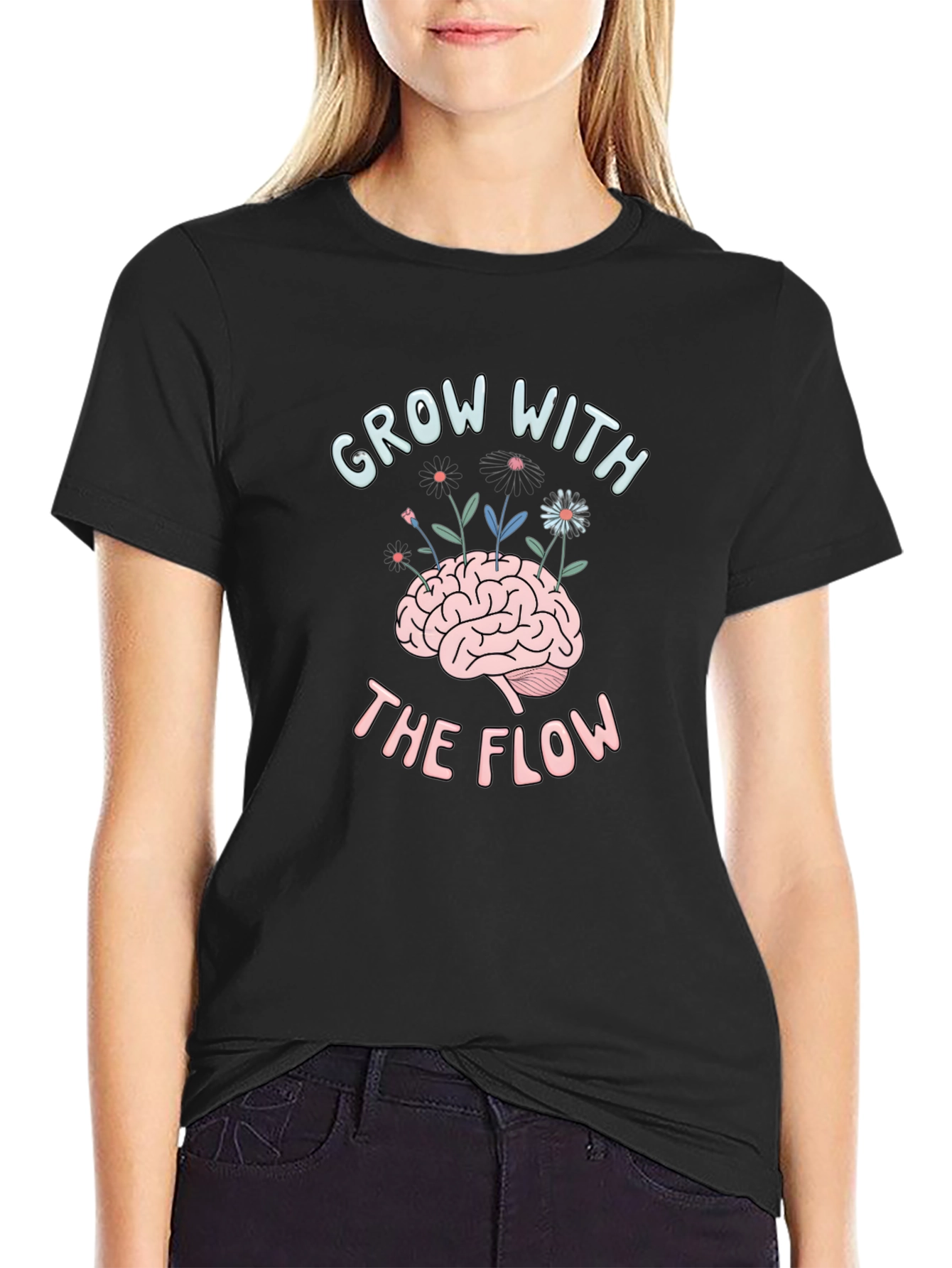 Grow with the Flow Brain Graphic T-Shirt