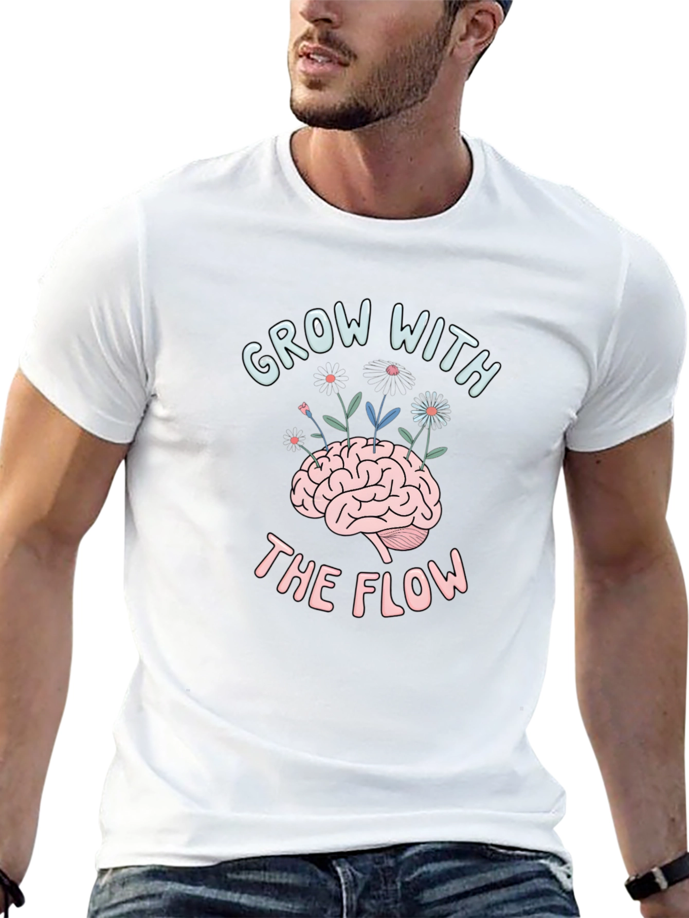 Grow with the Flow Brain Graphic T-Shirt