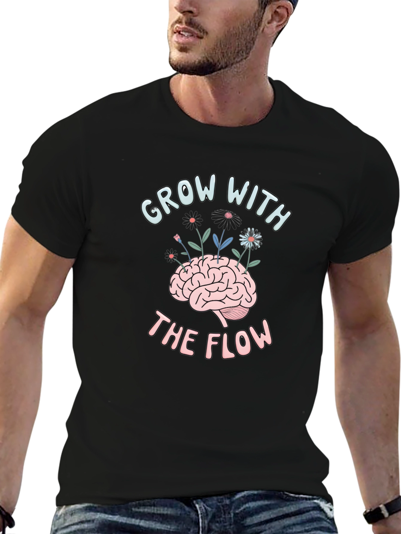 Grow with the Flow Brain Graphic T-Shirt