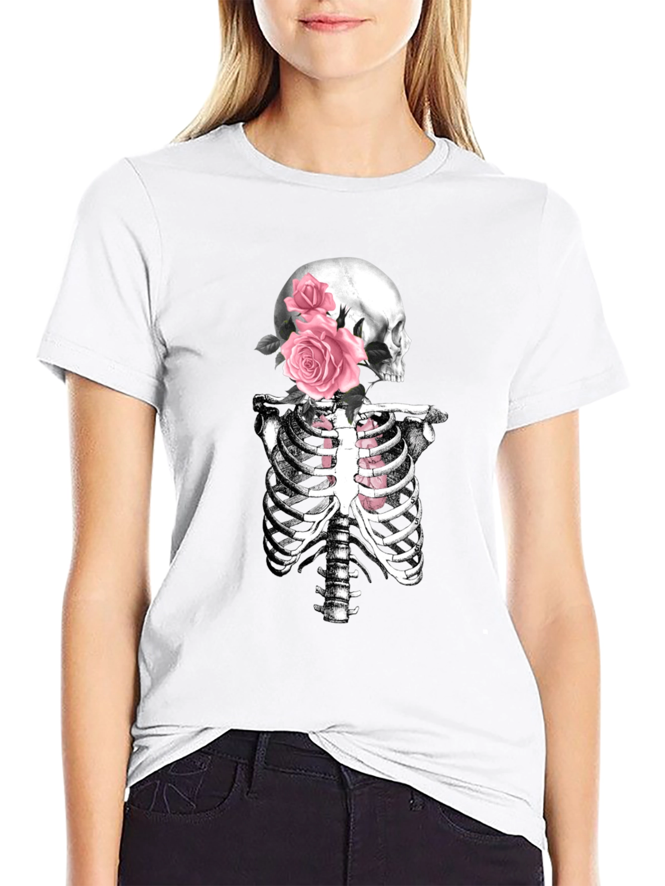 Floral Skull & Ribcage T-Shirt - Gothic Style