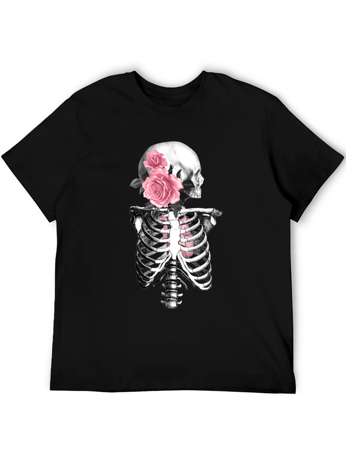 Floral Skull & Ribcage T-Shirt - Gothic Style