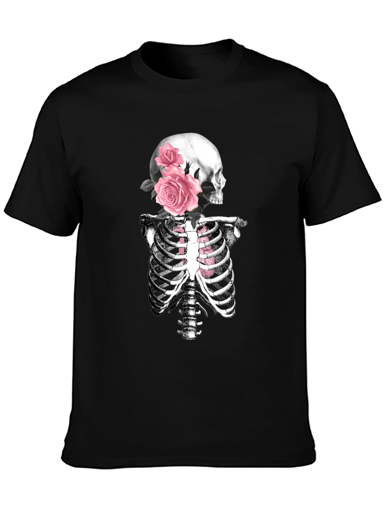Floral Skull & Ribcage T-Shirt - Gothic Style