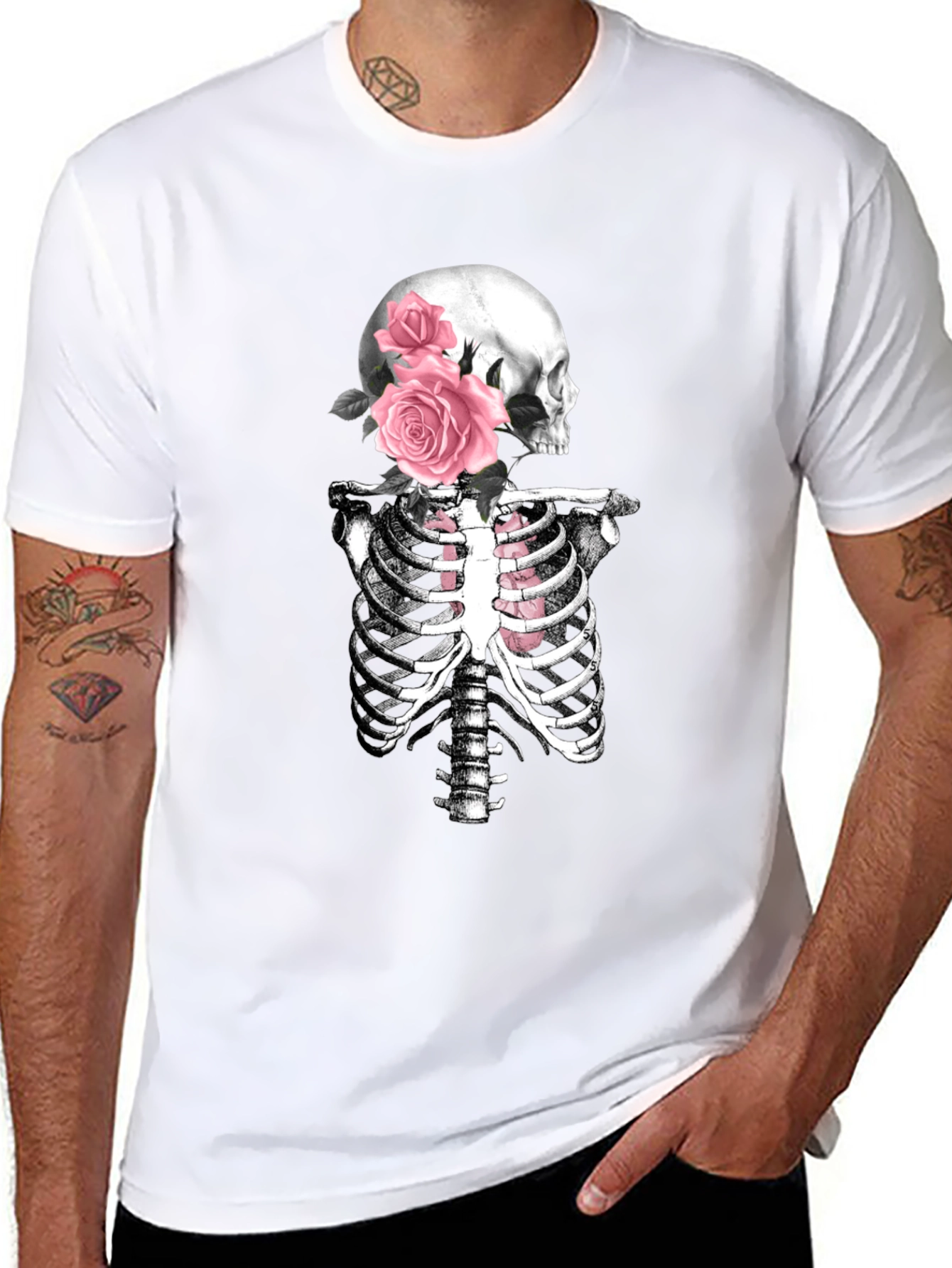 Floral Skull & Ribcage T-Shirt - Gothic Style