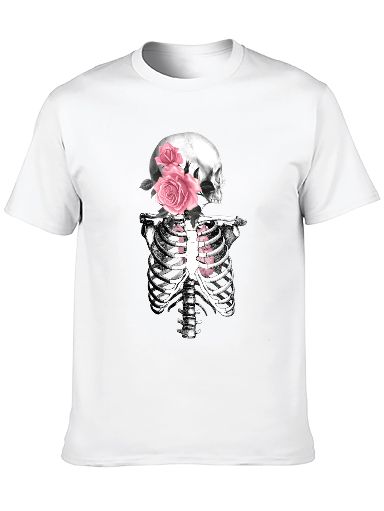 Floral Skull & Ribcage T-Shirt - Gothic Style